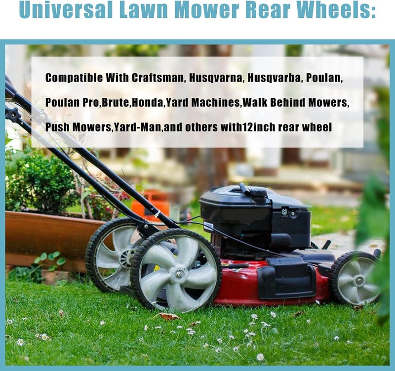 Sutmorly 12x1.75" Lawn Mower Rear Wheels for Craftsman Arnold 490-324-0002, 12-Inch Plastic Wheels Tires Compatible with Poulan, Brute, Hon da, Hu sqvarna, Yard Machines Walk Behind Mowers, 2 Pack - Image 5